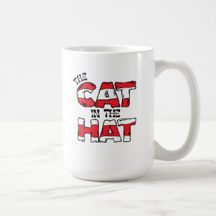 Caneca De Café Gato no Chapéu   Texto em Strike Vermelho e Branco