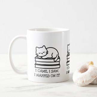 Caneca De Café Gato Nos Livros - Eu Vim, Eu Vi e Eu Dormi Em Cima
