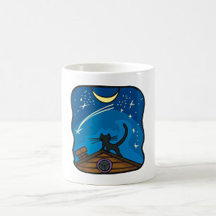 Caneca De Café Gato Noturno Num Telhado