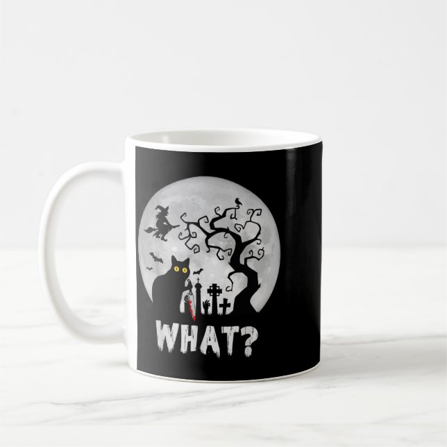 Caneca De Café Gato O que_ Halloween Gato Preto Com Faca - Engraç (Esquerda)