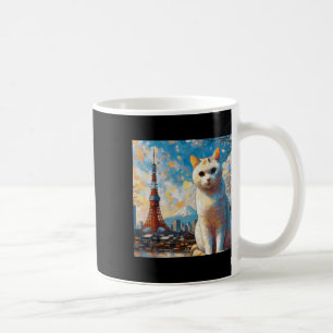 Caneca De Café Gato Observando a Torre de Tóquio Com o Monte Fuji