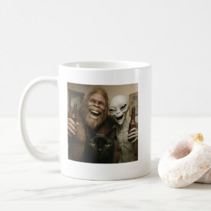 Caneca De Café Gato Pé Grande Alien Selfie BFF Foto Engraçada Com