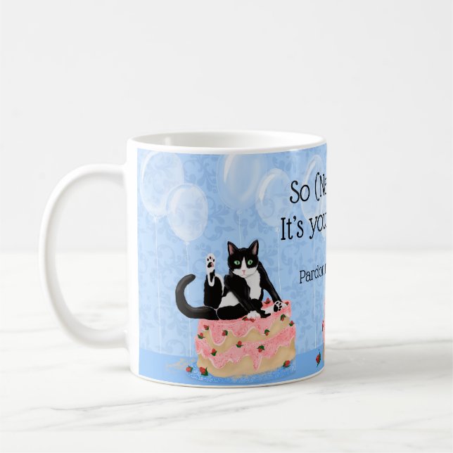 Caneca De Café Gato perdão meu bolo de aniversário entusiasmado (Esquerda)