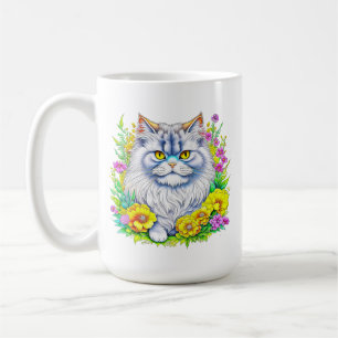 Caneca De Café Gato Persa Branco em Flores Personalizado