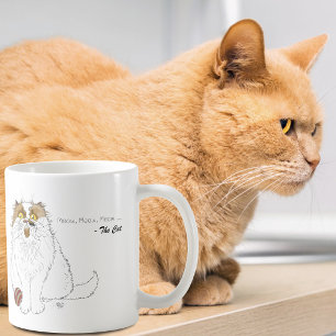 Caneca De Café Gato Persa Fofo e Felpudo Meow Azul Engraçado
