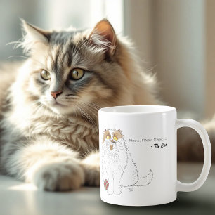 Caneca De Café Gato Persa Fofo e Felpudo Meow Azul Engraçado