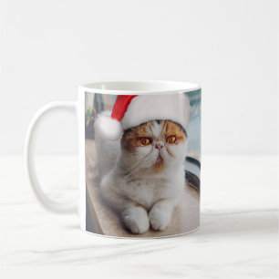 Caneca De Café Gato persa maravilhoso com chapéu de Papai Noel