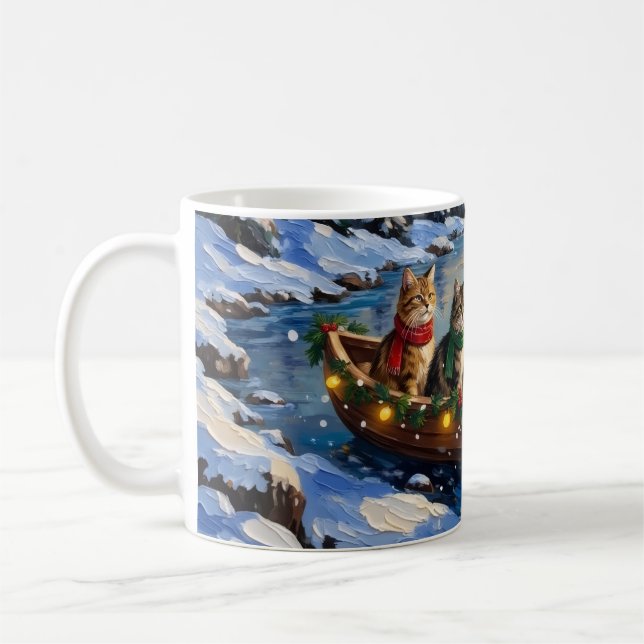 Caneca De Café Gato Persa Natal Barco Festa (Esquerda)