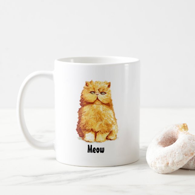 Caneca De Café Gato Personalizado de Gato Persa Laranja-Gelado (Com Donut)