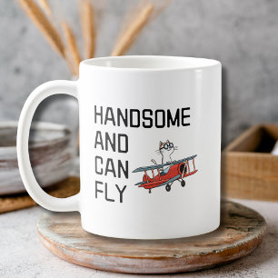 Caneca De Café Gato Piloto Engraçado Avião Bonito e Pode Voar Fof