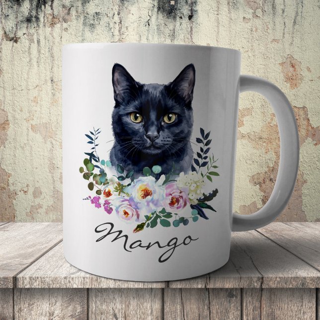 Caneca De Café Gato Preto Aquarela (Criador carregado)