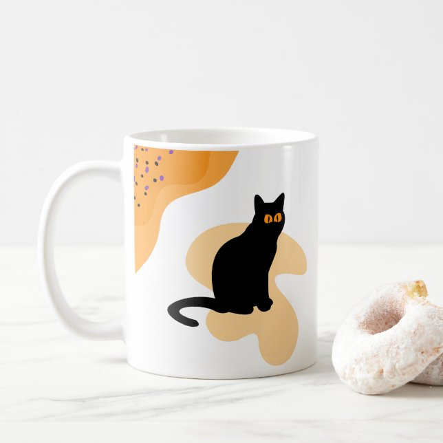 Caneca De Café Gato Preto Assustador com Presente de Halloween As (Com Donut)