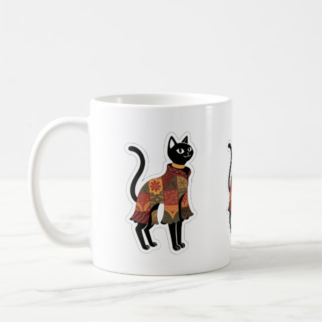 Caneca de Café Gato Preto Boho Remendado (Esquerda)