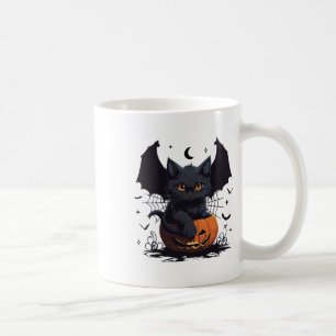 Caneca De Café Gato Preto Bonito Com Gatinho Jack O Lanterna