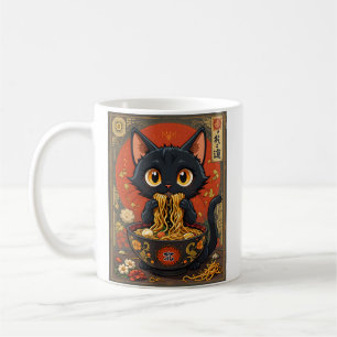Caneca De Café Gato Preto Bonito com Noodles