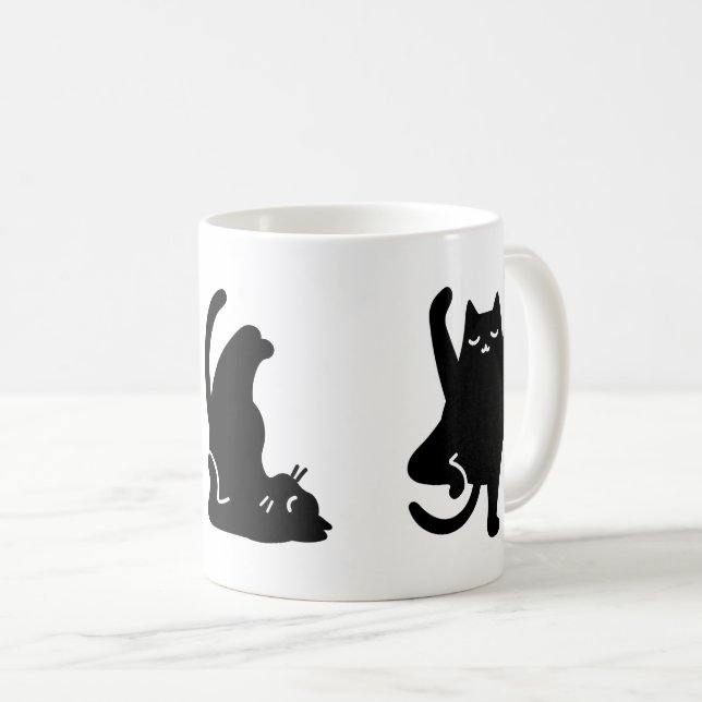 Caneca De Café Gato preto bonito em várias posições de ioga. (Frente Esquerda)