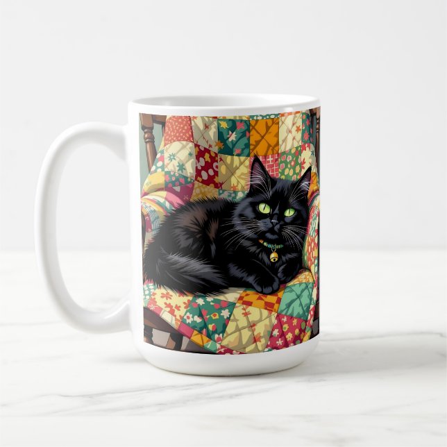 Caneca De Café Gato Preto Bonito na Cadeira Rochosa (Esquerda)