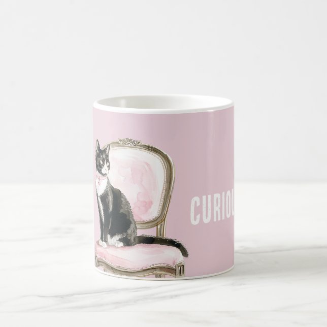 Caneca De Café Gato Preto Branco Cadeira Rosa (Centro)