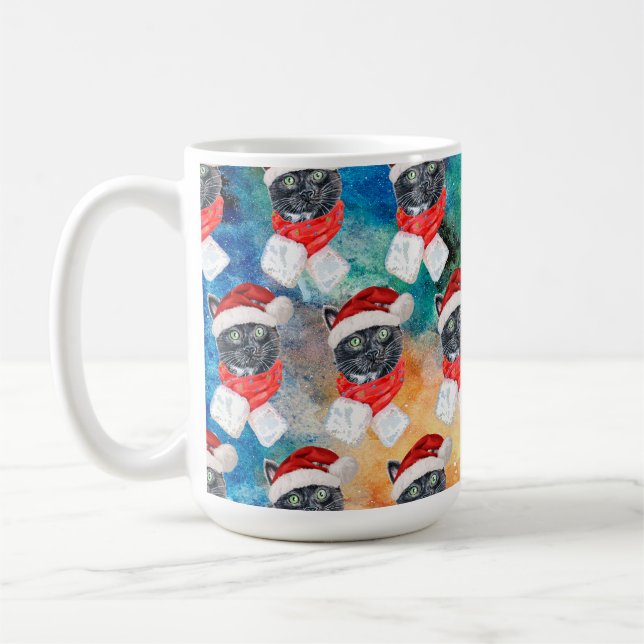 Caneca De Café Gato Preto com Cachecol Vermelho Natal Divertido (Esquerda)
