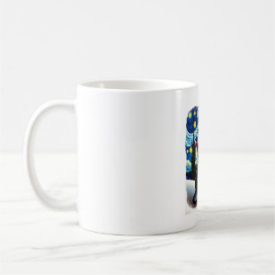 Caneca De Café Gato Preto com Chapéu de Papai Noel Noturno Festiv