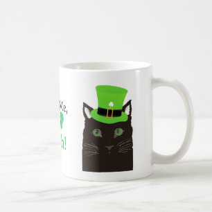 Caneca De Café Gato Preto com Chapéu, Trevo, Beije Me Sou Irlandê