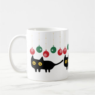 Caneca De Café Gato Preto com Enfeites de natal
