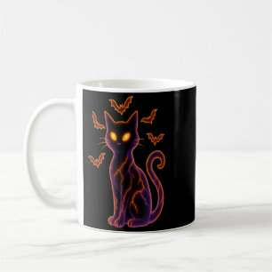Caneca De Café Gato Preto Com Morcegos Design de Halloween