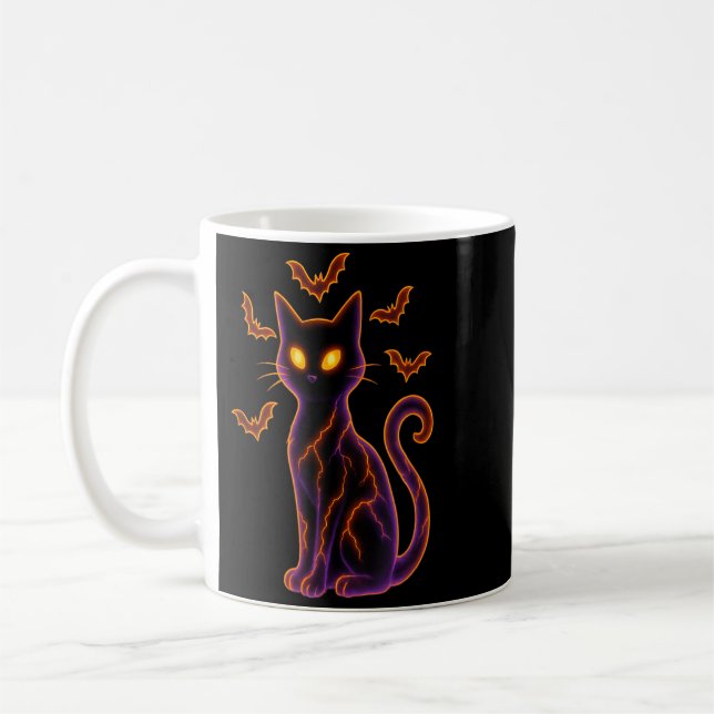 Caneca De Café Gato Preto Com Morcegos Design de Halloween (Esquerda)
