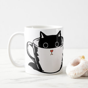 Caneca De Café Gato preto com nariz vermelho escondido em um copo