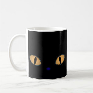 Caneca De Café Gato Preto Com Olhos Laranja Grandes