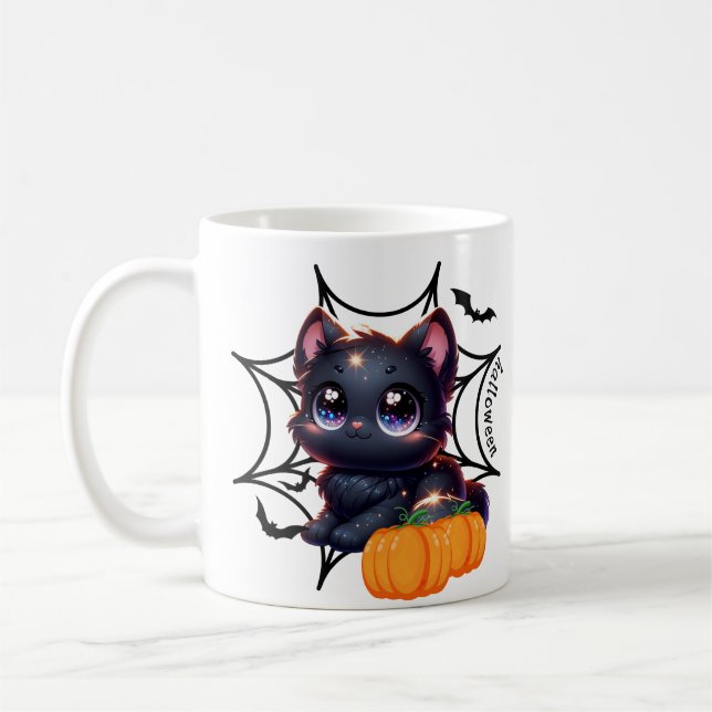 Caneca De Café Gato Preto com Pumpkins e Sangue-Aranha Mug (Esquerda)