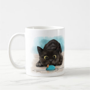 Caneca De Café Gato Preto com Rato de Brinquedo Cartoon