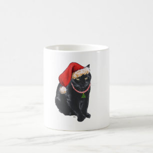 Caneca De Café Gato Preto de Chapéu de Papai Noel