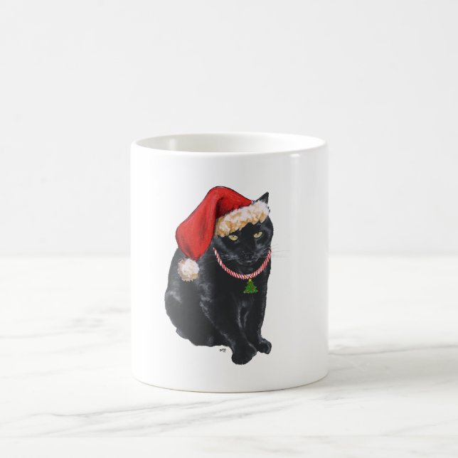 Caneca De Café Gato Preto de Chapéu de Papai Noel (Centro)