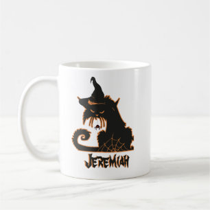 Caneca De Café Gato Preto de Halloween Bruxa Aranhas Assustadoras