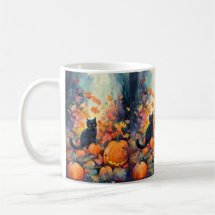 Caneca De Café Gato Preto de Halloween com Abóboras Assustador