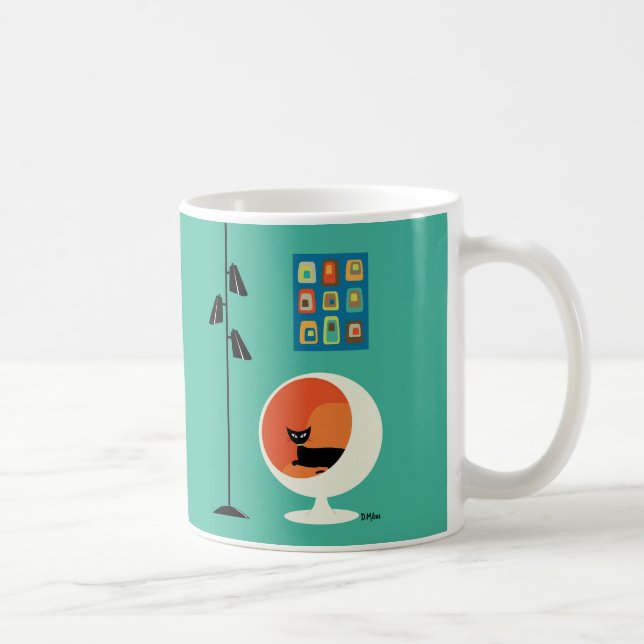 Caneca De Café Gato Preto de meio século com Mini Oblongs (Direita)