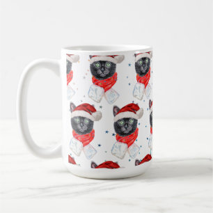 Caneca De Café Gato Preto de Natal com Cachecol Vermelho