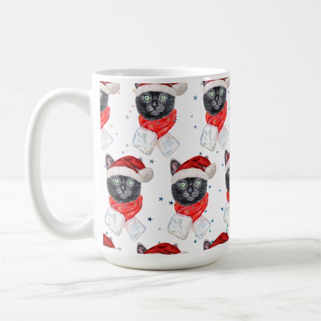 Caneca De Café Gato Preto de Natal com Cachecol Vermelho (Esquerda)