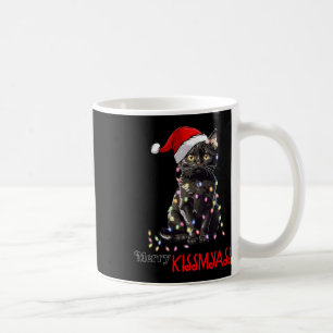 Caneca De Café Gato Preto Divertido Beijo Alegre de Natal Pijama