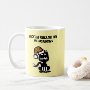 Caneca De Café Gato Preto Divertido Humor de Feriado Gato Festivo