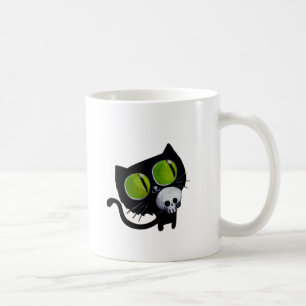 Caneca De Café Gato preto do Dia das Bruxas com crânio