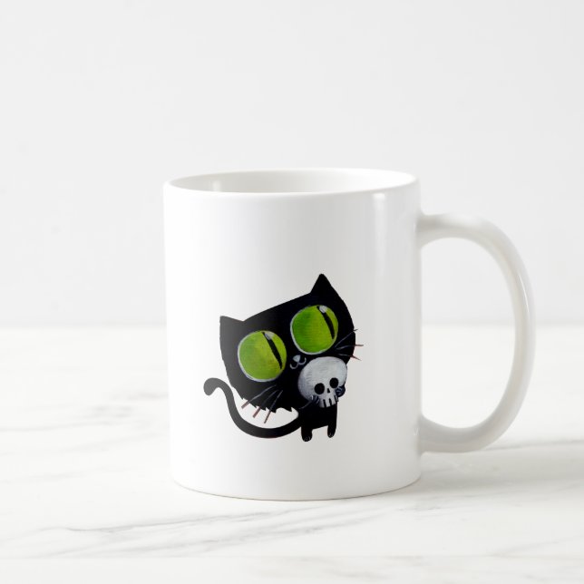 Caneca De Café Gato preto do Dia das Bruxas com crânio (Direita)
