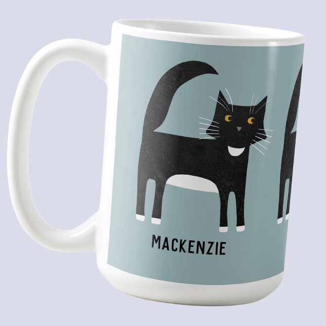 Caneca De Café Gato Preto e Branco Personalizado (Criador carregado)