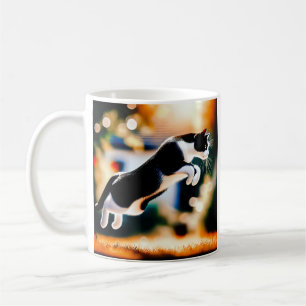 Caneca De Café Gato Preto e Branco Saltando