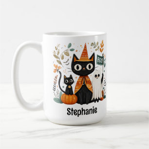 Caneca De Café Gato Preto e Fantasma Personalizado
