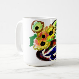 Caneca De Café Gato Preto e Girassóis 