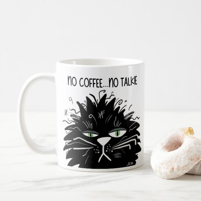 Caneca De Café Gato Preto E Grumpy Sem Café Sem Talkie Engraçado (Com Donut)