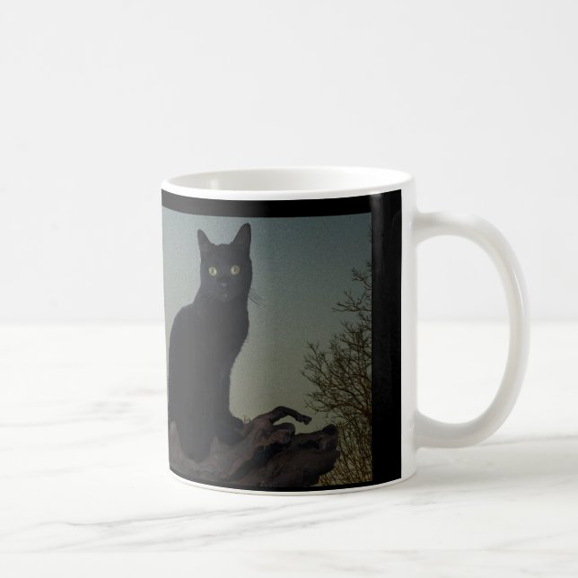 Caneca De Café Gato Preto em Árvore em Frente a Lua Completa (Direita)
