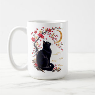 Caneca De Café Gato Preto em um Jardim Japonês da Lua